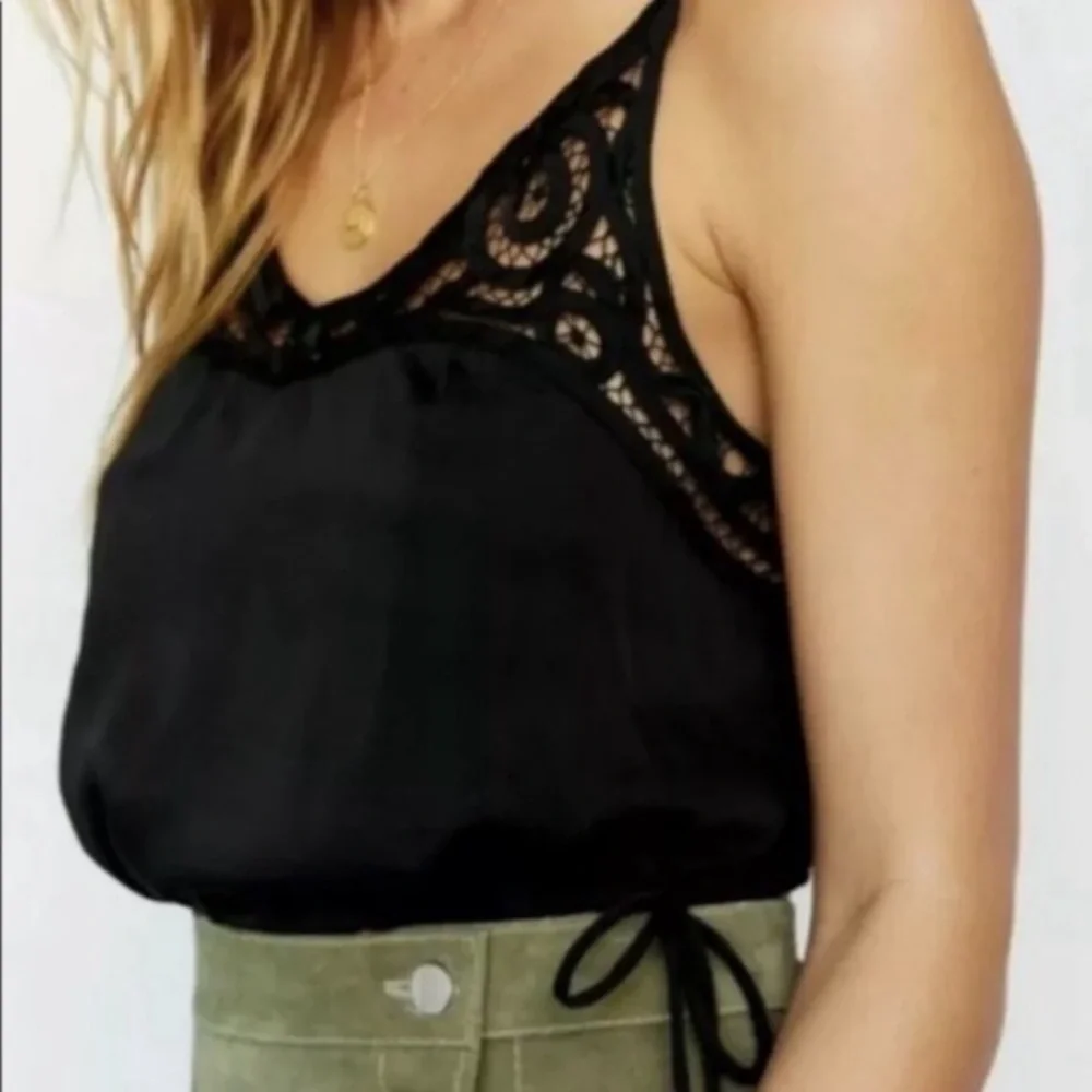 NWT Free People Black Blouson Brami Top Lace XS Top Cropped Satin Shirt